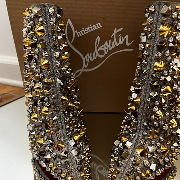 Christian Louboutin Silver and Gold With Studs So Full Kate 100 Boots/Booties - Picture 7 of 7